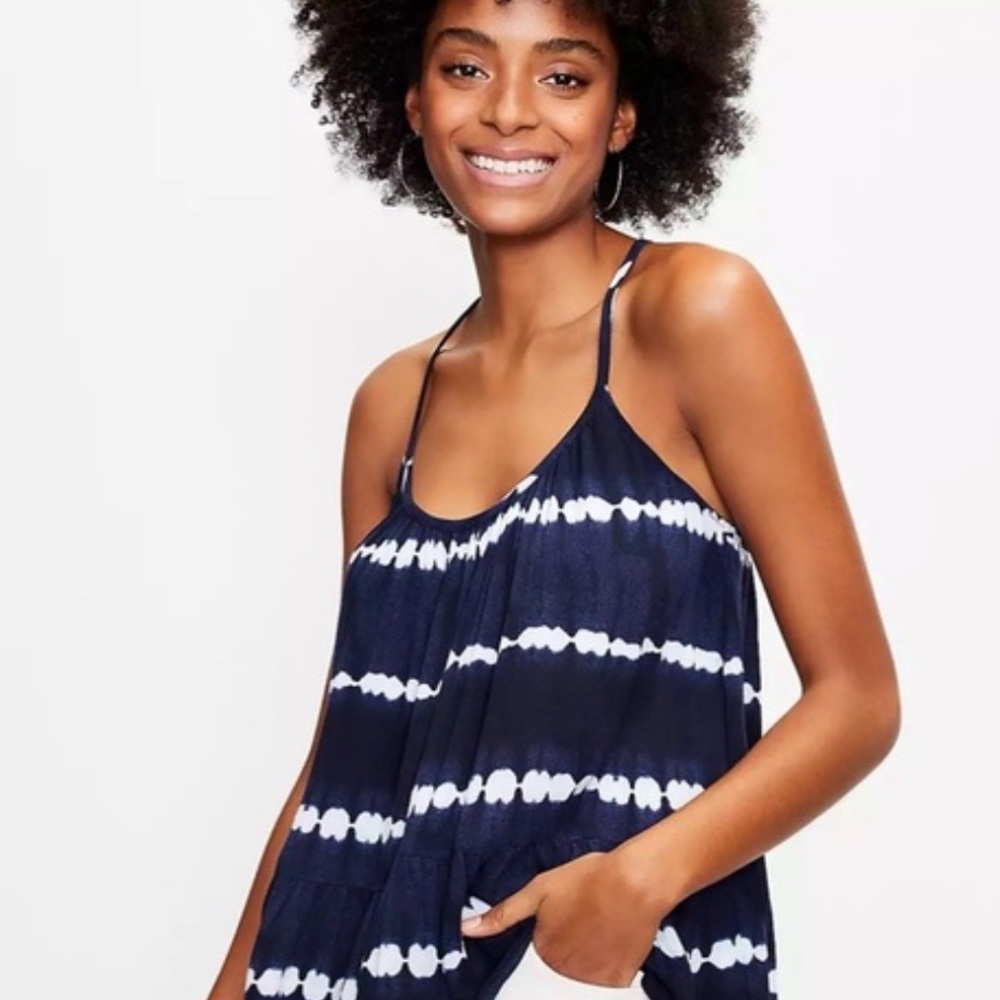 LOFT Navy and White Americana Tie-Dye Spaghetti Strap Camisole, XS